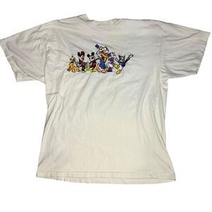 Vtg Mickey Mouse Inc T-Shirt SIze L/XL White Embroidered Mickey Characters